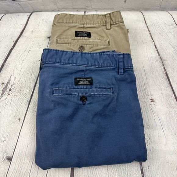 Banana Republic Pants Mens 36X32 (30) Beige & Blue Slim Fit Tapered Fit Stretch - Picture 3 of 16